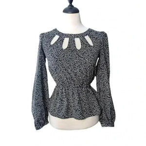 Candie's Women's XS Blouse Black & White Heart Print Cut Out Detail
